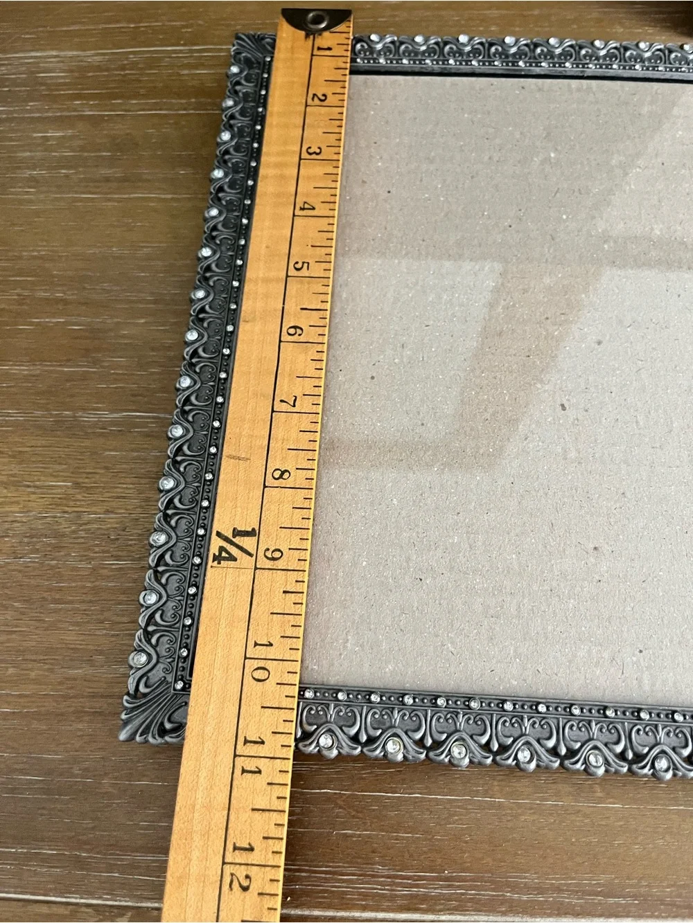 Vintage Silver-Tone Metal 8x10 Picture Frame Faux Gems Filigree Detailing